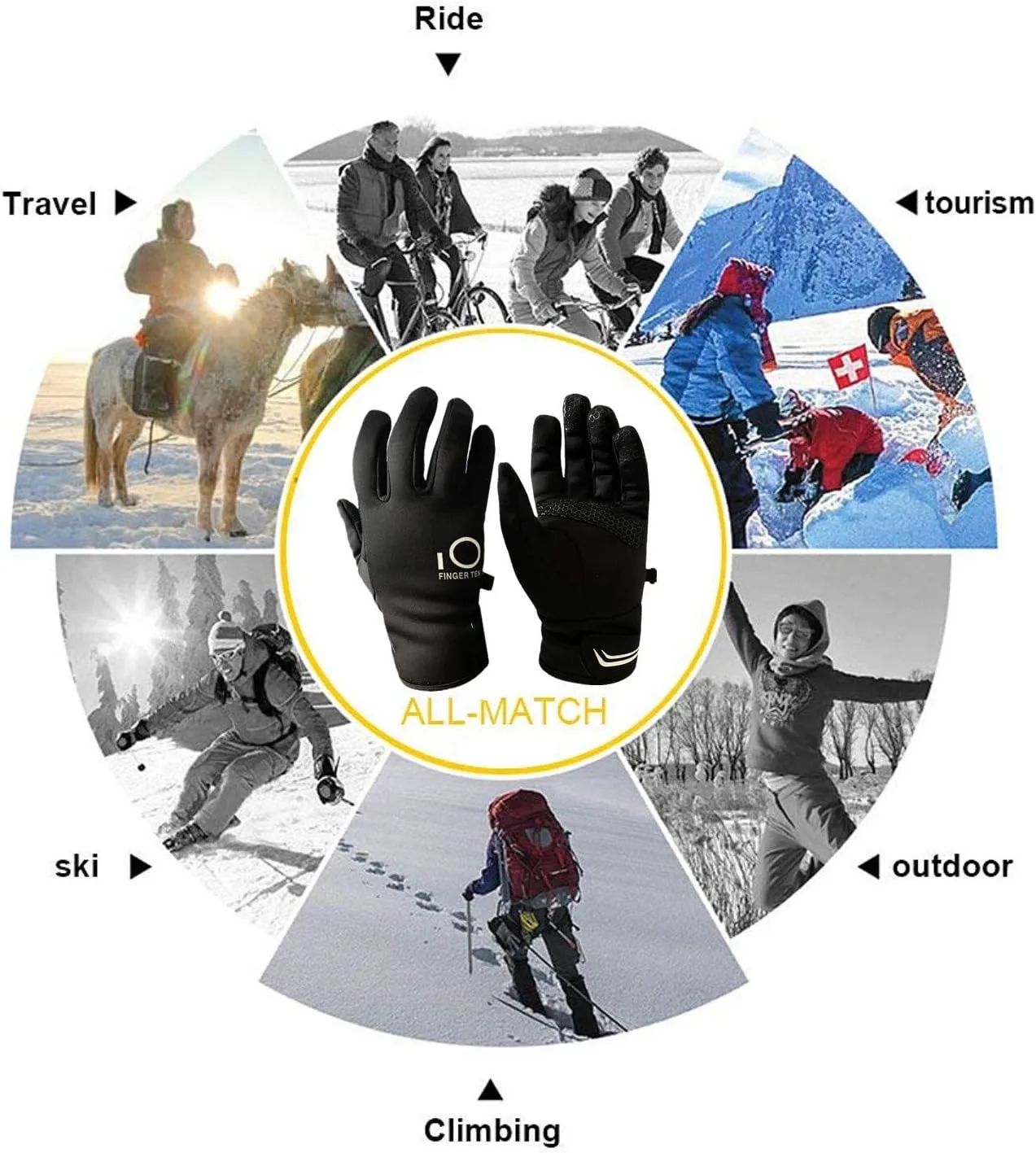 FINGER TEN Winter Gloves Men Women Touchscreen Waterproof, Running Cycling Liner Fleece Pair