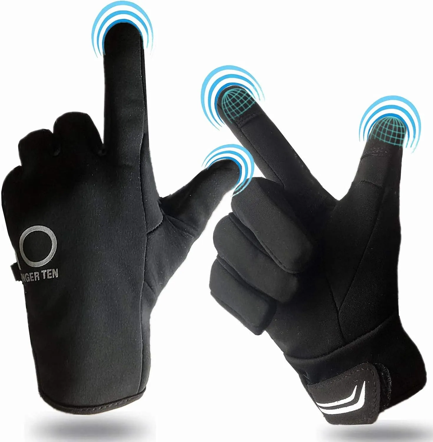 FINGER TEN Winter Gloves Men Women Touchscreen Waterproof, Running Cycling Liner Fleece Pair