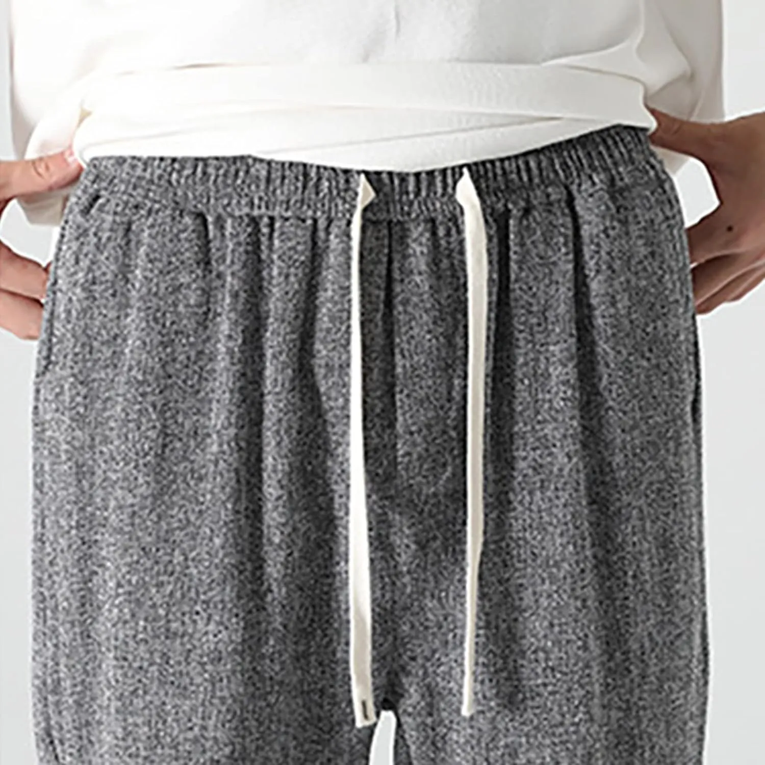 FZVYD Mens Linen Pants Mens Casual Elastic Drawstring Cargo Pants Lightweight Relaxed Fit Cotton Workout Sweatpants 2023