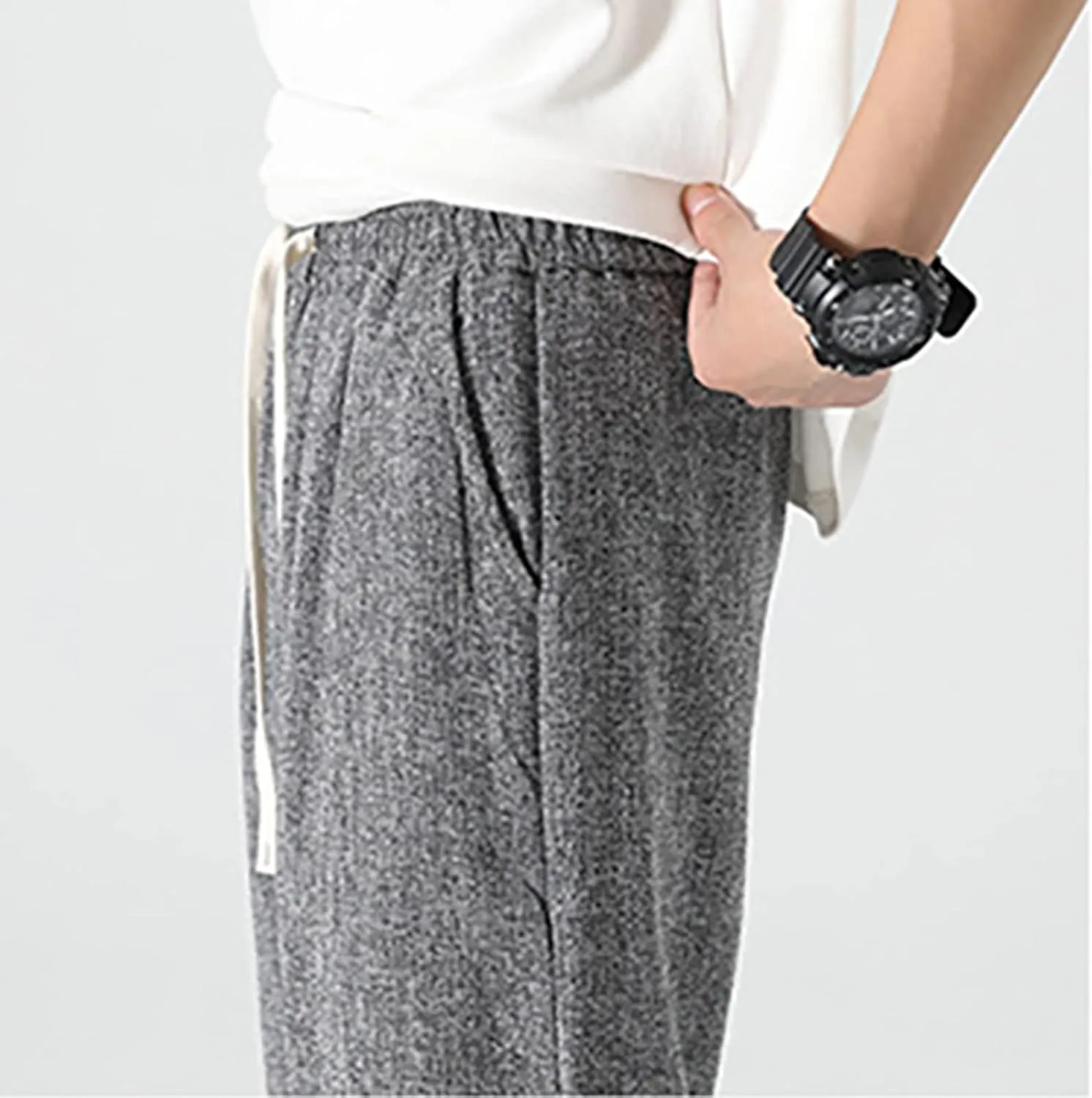 FZVYD Mens Linen Pants Mens Casual Elastic Drawstring Cargo Pants Lightweight Relaxed Fit Cotton Workout Sweatpants 2023