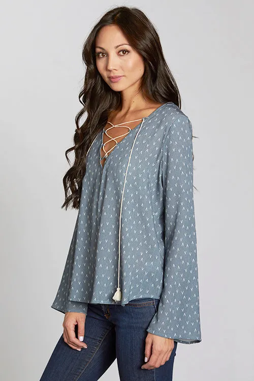 Geometric Lace Up Long Sleeve Top