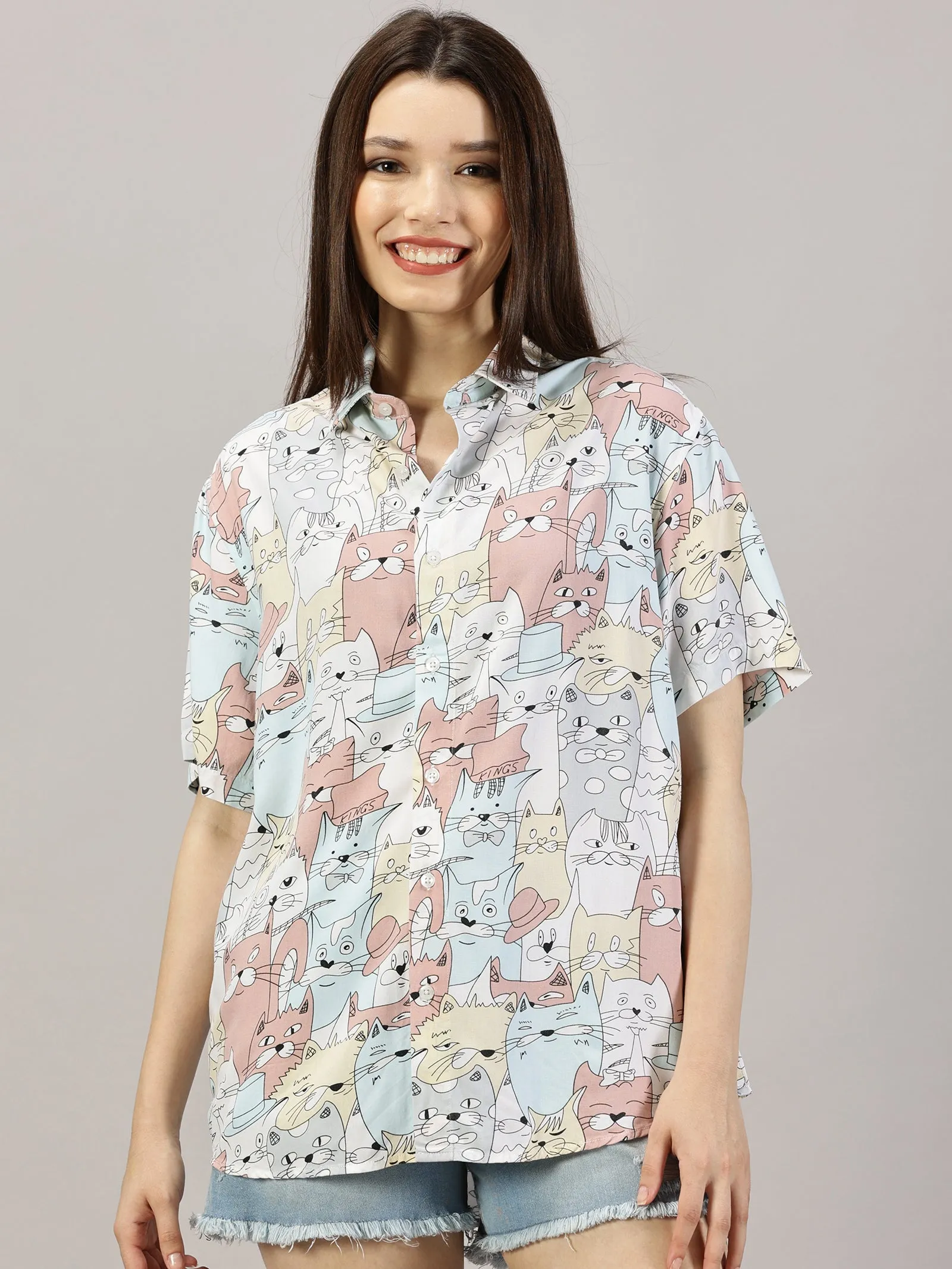 Graphic Glee Half-Sleeve Oversized Shirt