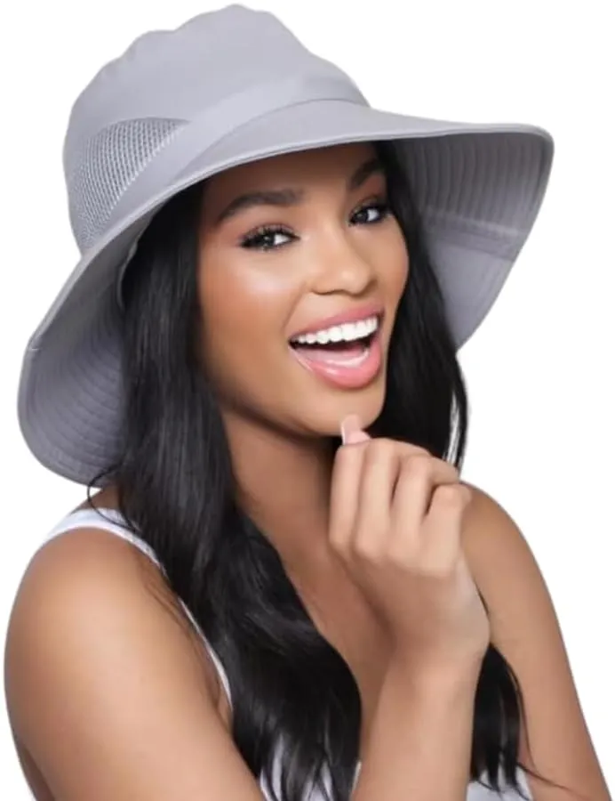Hairbrella Stylish Waterproof Satin Lined Sun Hat, UV Protection, Wide Brim Beach Hat, Adjustable Fit and Breathable Design