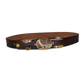 Handmade Leather Belt Dark Brown/Brown Jasper Gemstone & Rhinestones