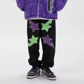 High Street Stars Letter Embroidery Denim Pants