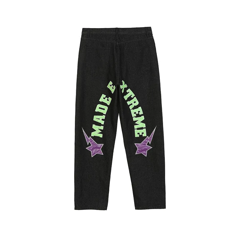 High Street Stars Letter Embroidery Denim Pants