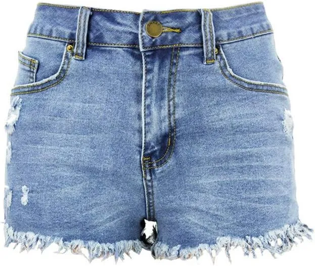 iLH Women's Sexy Summer Mid Waist Ripped Jean, Women's High Waisted Rolled Hem Distressed Jeans Ripped Denim Shorts