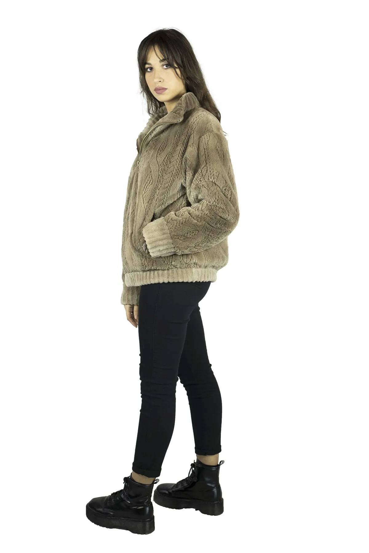 Jacket in mink Shaved with Laser Knit processing