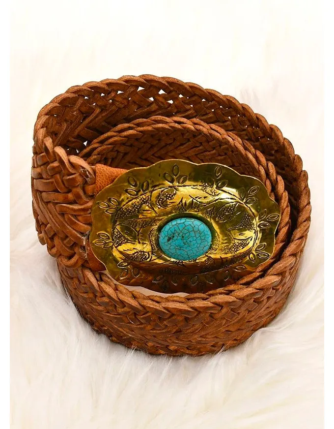 Janna Tan Belt Gold/Turquoise