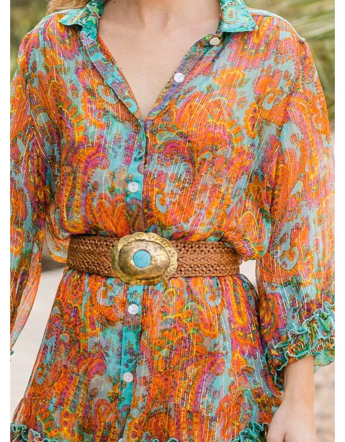Janna Tan Belt Gold/Turquoise