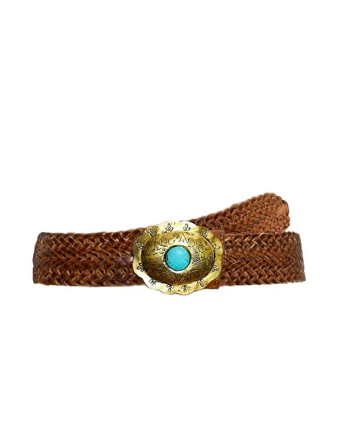 Janna Tan Belt Gold/Turquoise