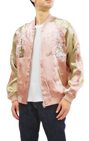 Japanesque Men's Japanese Souvenir Jacket Moon Rabbit Sukajan 3RSJ-023 Pink/Beige