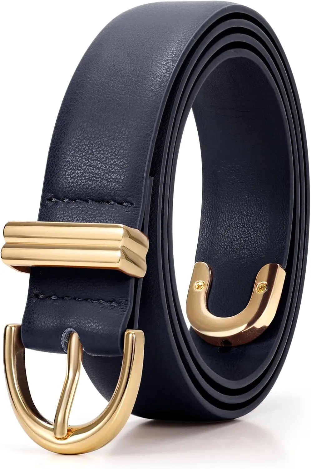 JASGOOD Women Leather Belt for Jeans Pants Fashion Gold Buckle Ladies Waist Belt