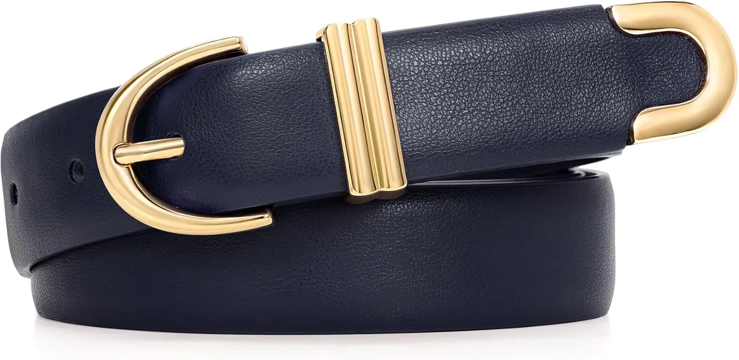 JASGOOD Women Leather Belt for Jeans Pants Fashion Gold Buckle Ladies Waist Belt