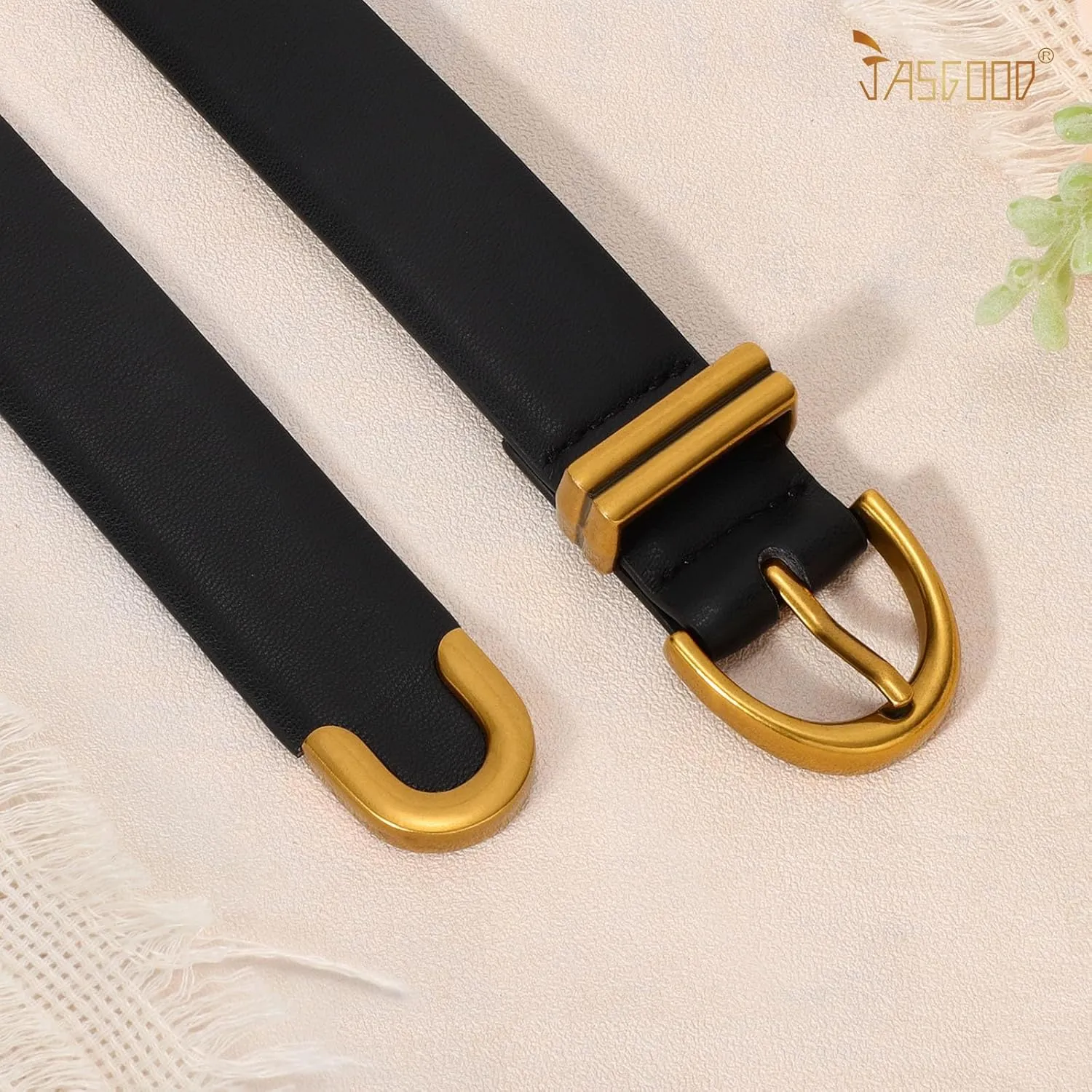 JASGOOD Women Leather Belt for Jeans Pants Fashion Gold Buckle Ladies Waist Belt