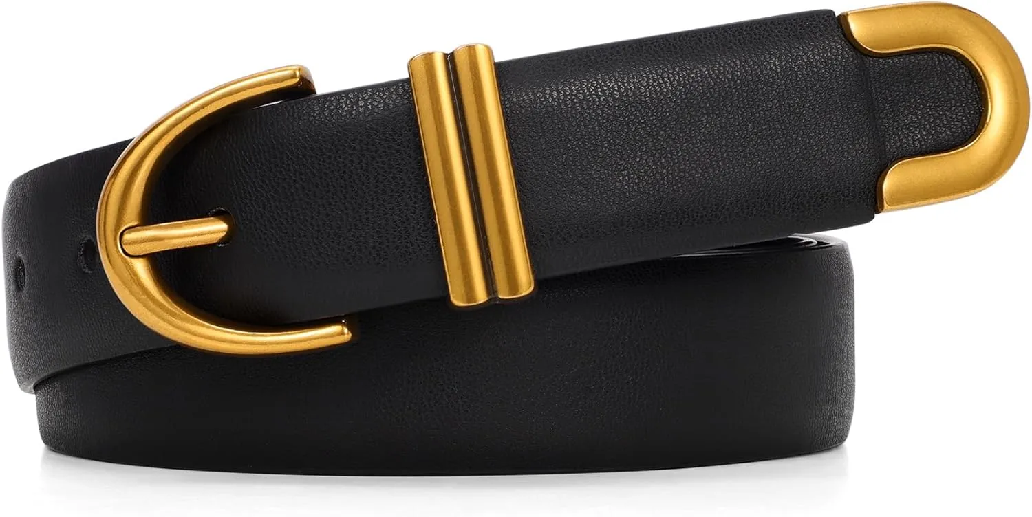 JASGOOD Women Leather Belt for Jeans Pants Fashion Gold Buckle Ladies Waist Belt