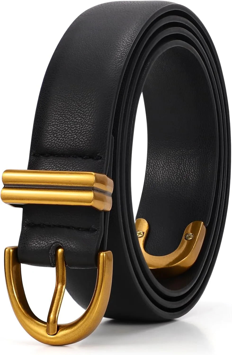 JASGOOD Women Leather Belt for Jeans Pants Fashion Gold Buckle Ladies Waist Belt