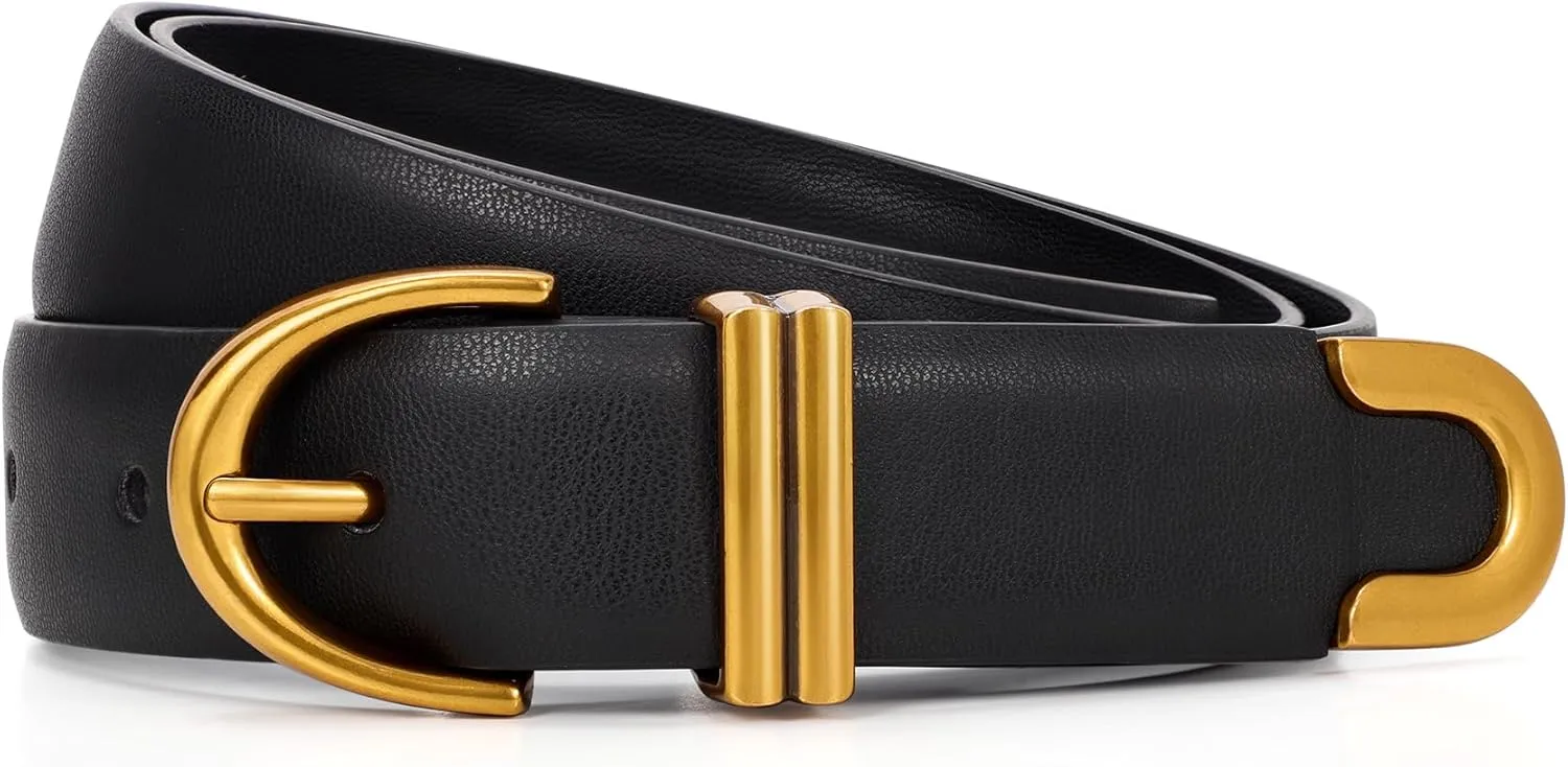 JASGOOD Women Leather Belt for Jeans Pants Fashion Gold Buckle Ladies Waist Belt