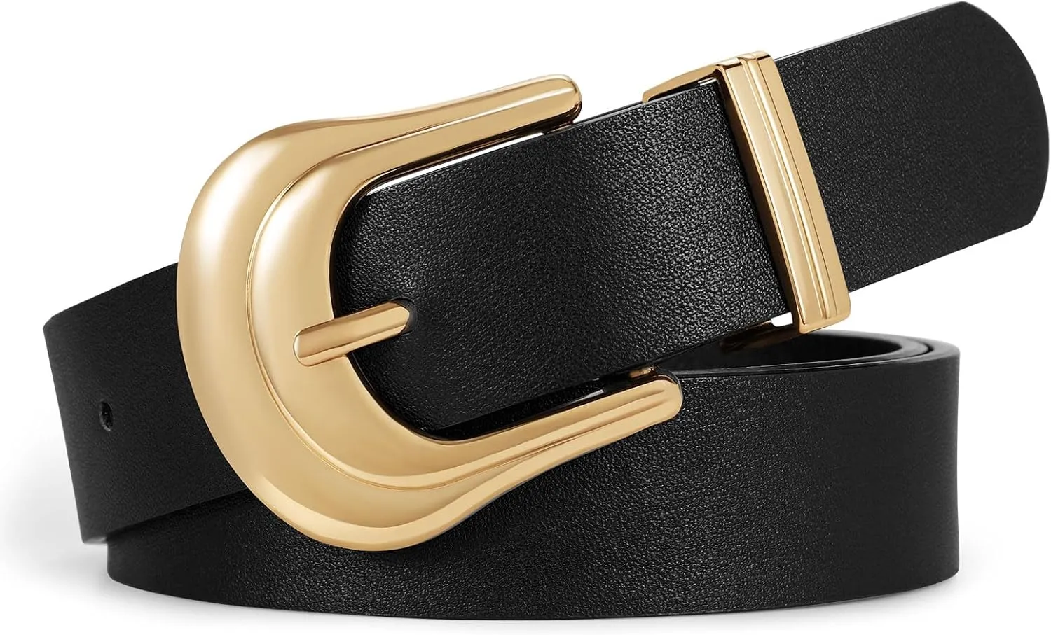JASGOOD Women's Western Belt Vintage Black Leather Waist Belt for Pants Jeans with Gold Buckle
