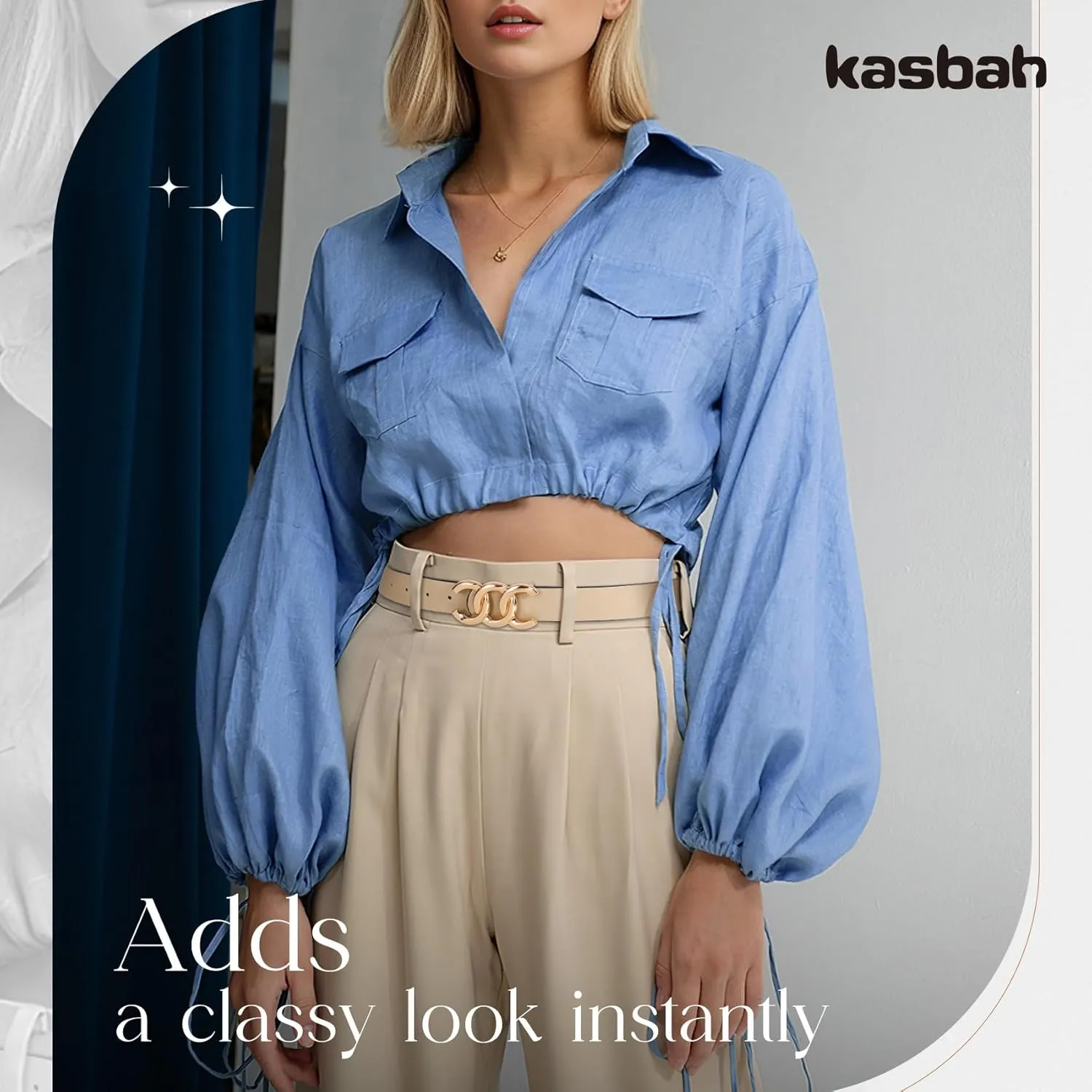 KASBAH Womens Reversible Leather Belt With Gold Buckle Two-in-One Ladies Waist Work Belt for Jeans Pants Dresses