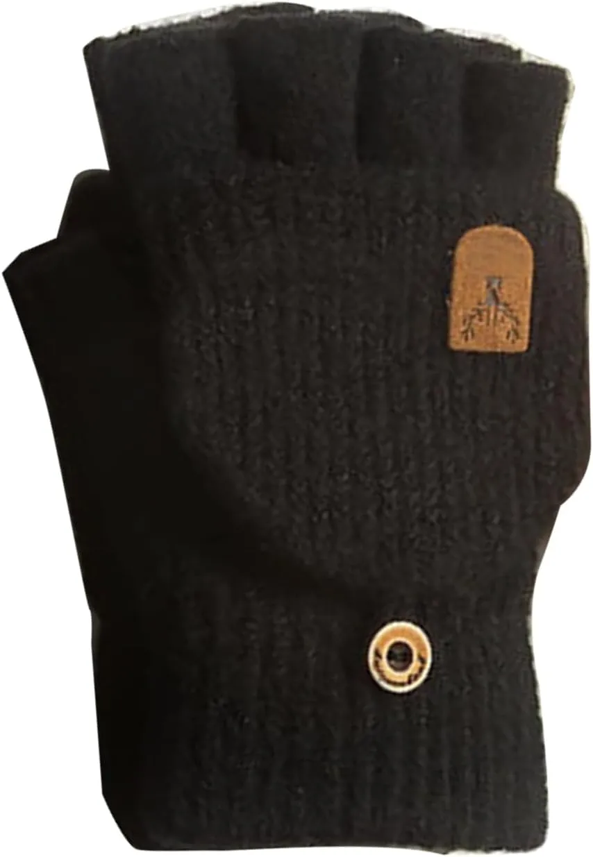 Knit Cover Half Finger Gloves For Women Men Unisex Winter Warm Touch Screens Gloves Breathable Fingerless Mittens Knit G, Black