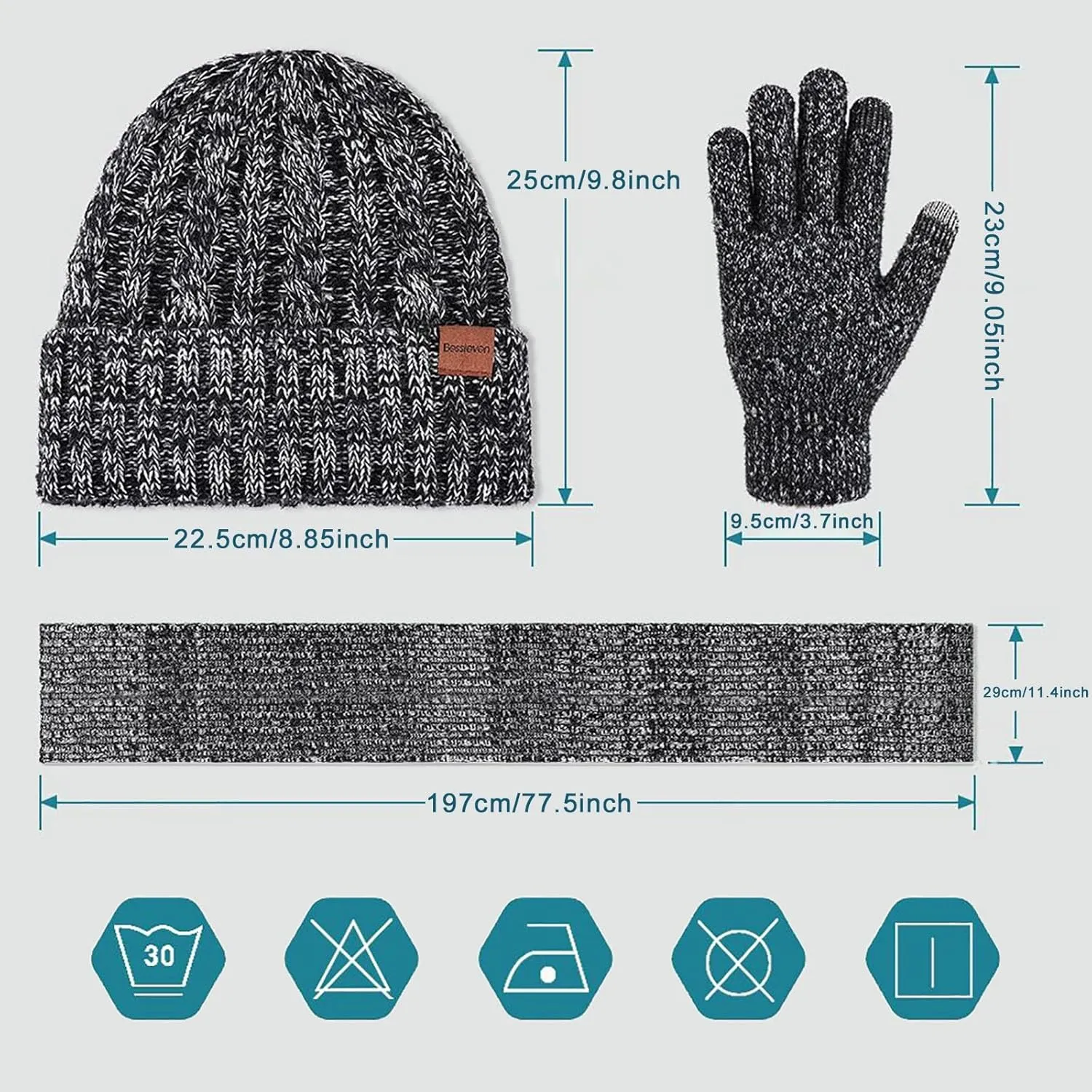Ladies Soft Mittens Running Womens Mens Winter Warm Hats Long Neck Scarf Touchscreen Gloves Set With Fleece Knit