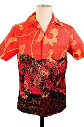 Lehua Vintage 60s/70s Hawaiian Shirt, Endless Summer Surfer Shirt, Bold Bright Colors S