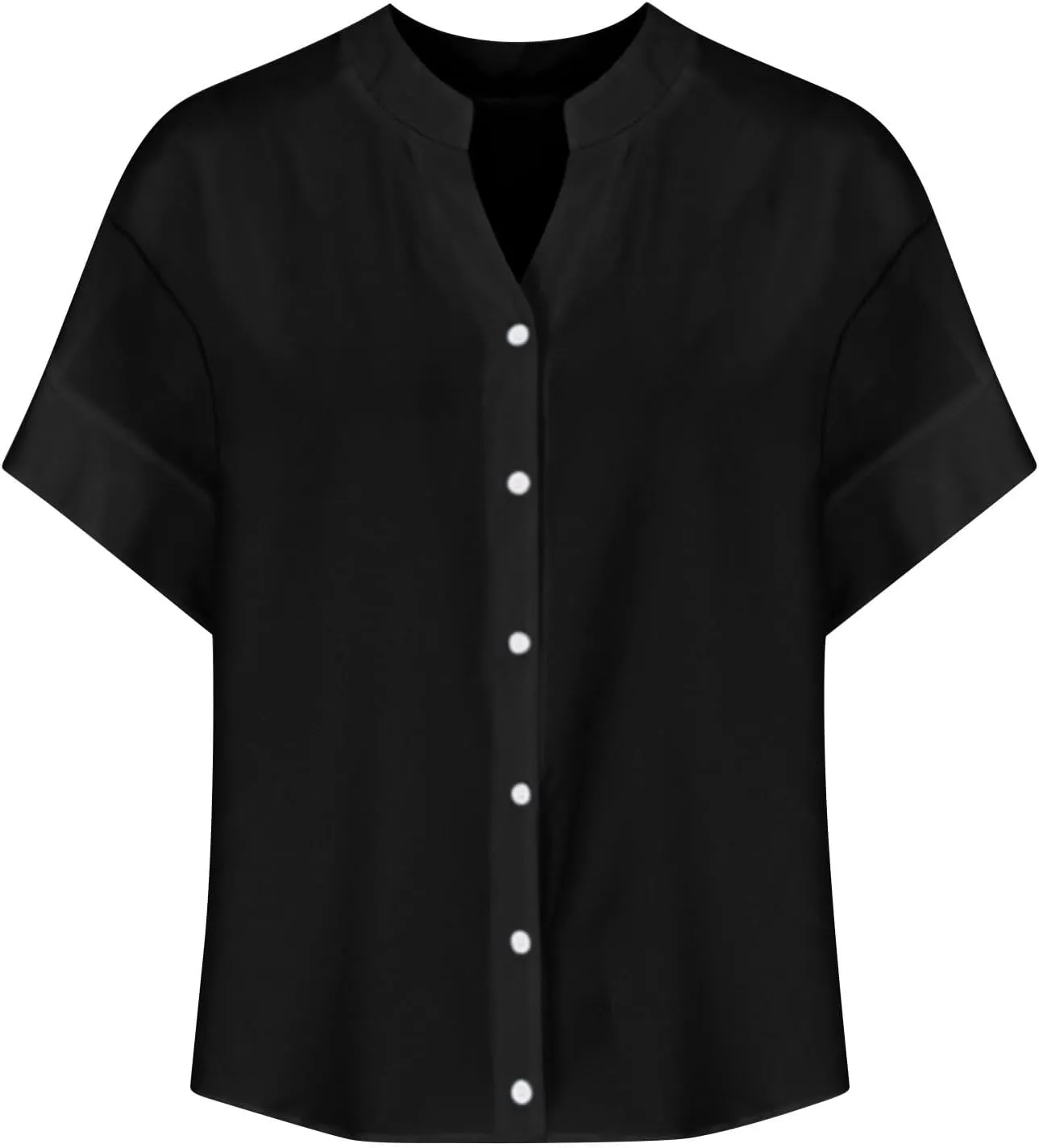 Linen Shirts for Women V Neck Button Down Blouse Roll Up Short Sleeve Tunics Vintage Beach Tops Travel Clothes