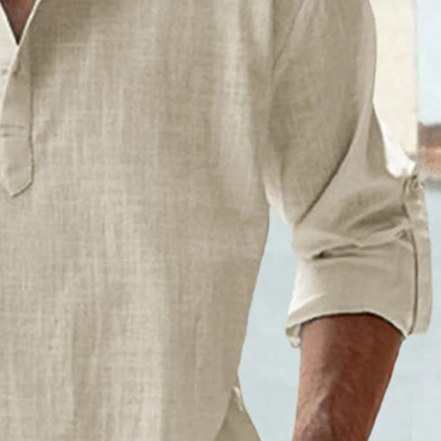 Maiyifu-GJ Men's Linen Stand Collar Long Sleeve Shirt Cotton Hippie Beach Breathable T Shirt Casual Lightweight Loose Shirt