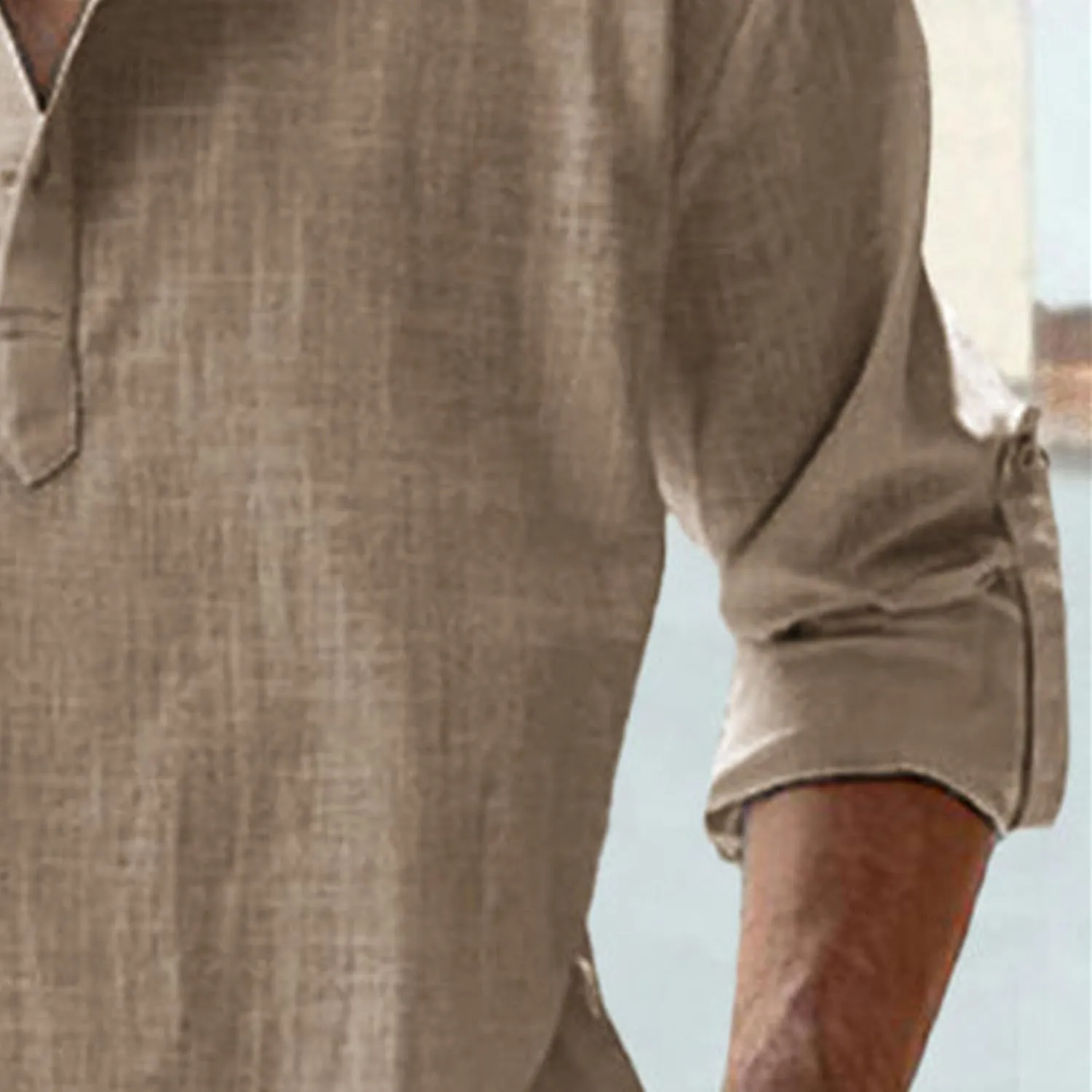 Maiyifu-GJ Men's Linen Stand Collar Long Sleeve Shirt Cotton Hippie Beach Breathable T Shirt Casual Lightweight Loose Shirt