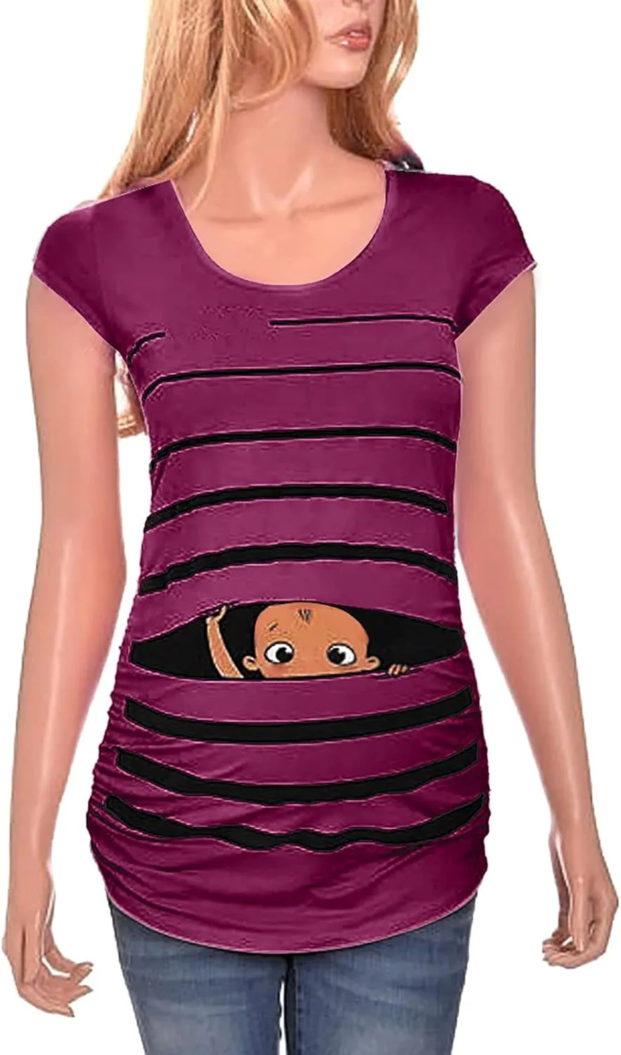 Maternity Cute Funny Baby Print Striped Short Sleeve T-Shirt Pregnant Tops,Cute Funny Maternity Tshirts