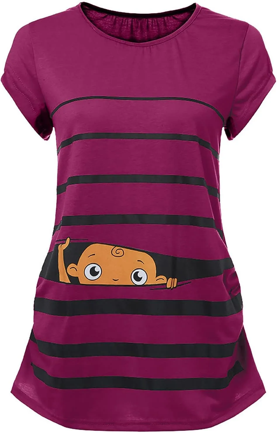 Maternity Cute Funny Baby Print Striped Short Sleeve T-Shirt Pregnant Tops,Cute Funny Maternity Tshirts