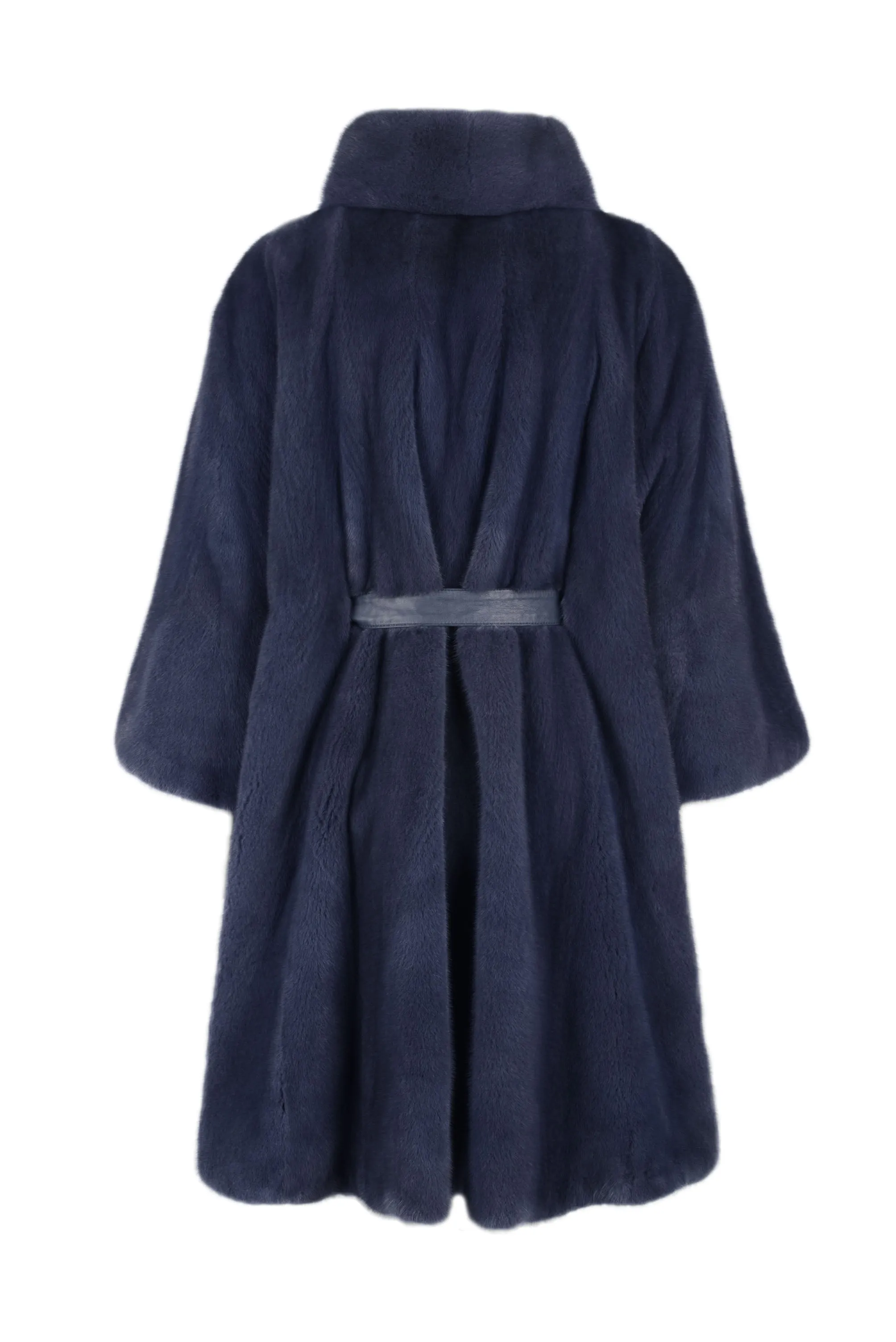 Maxi mink cape jacket with leather belt