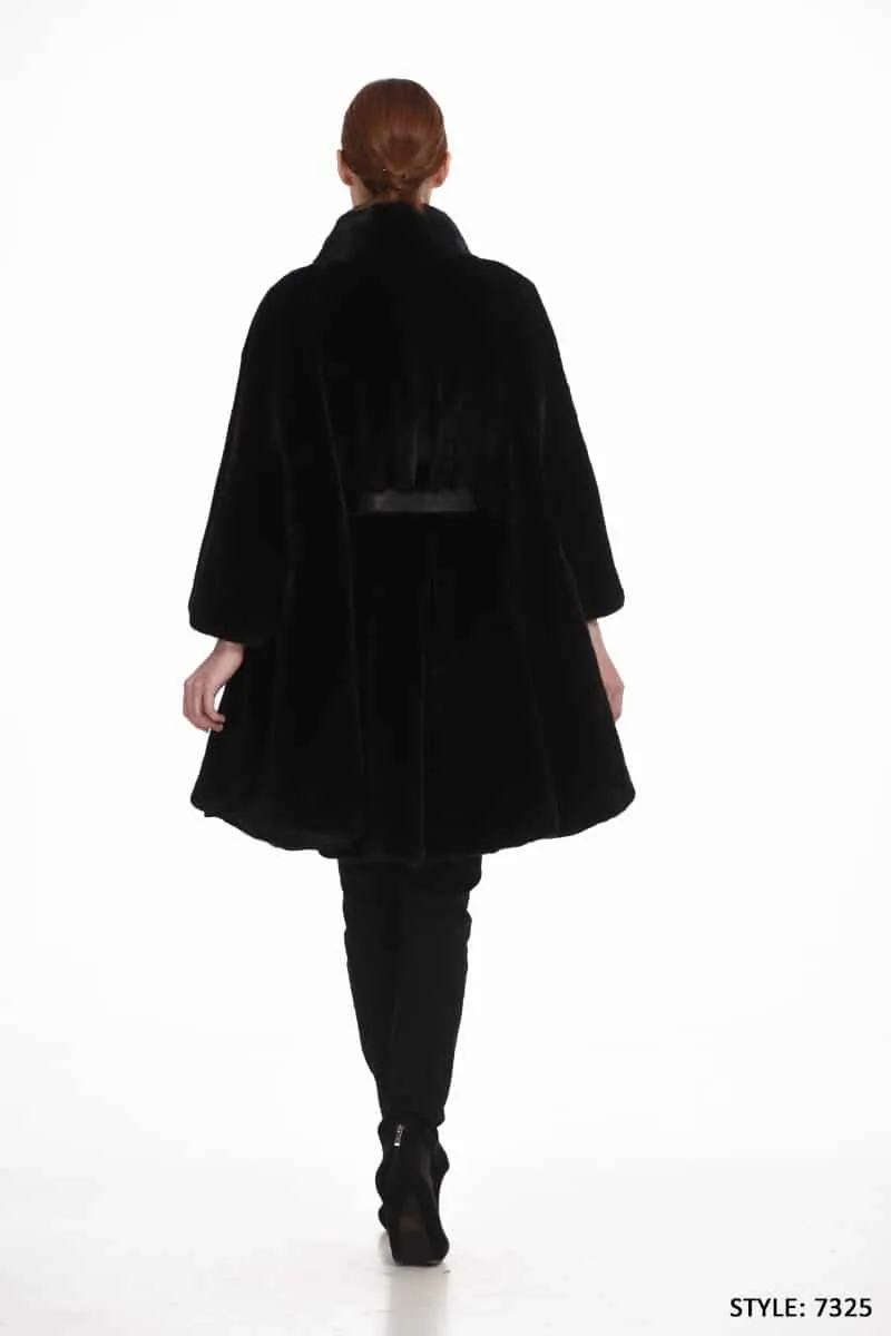 Maxi mink cape jacket with leather belt