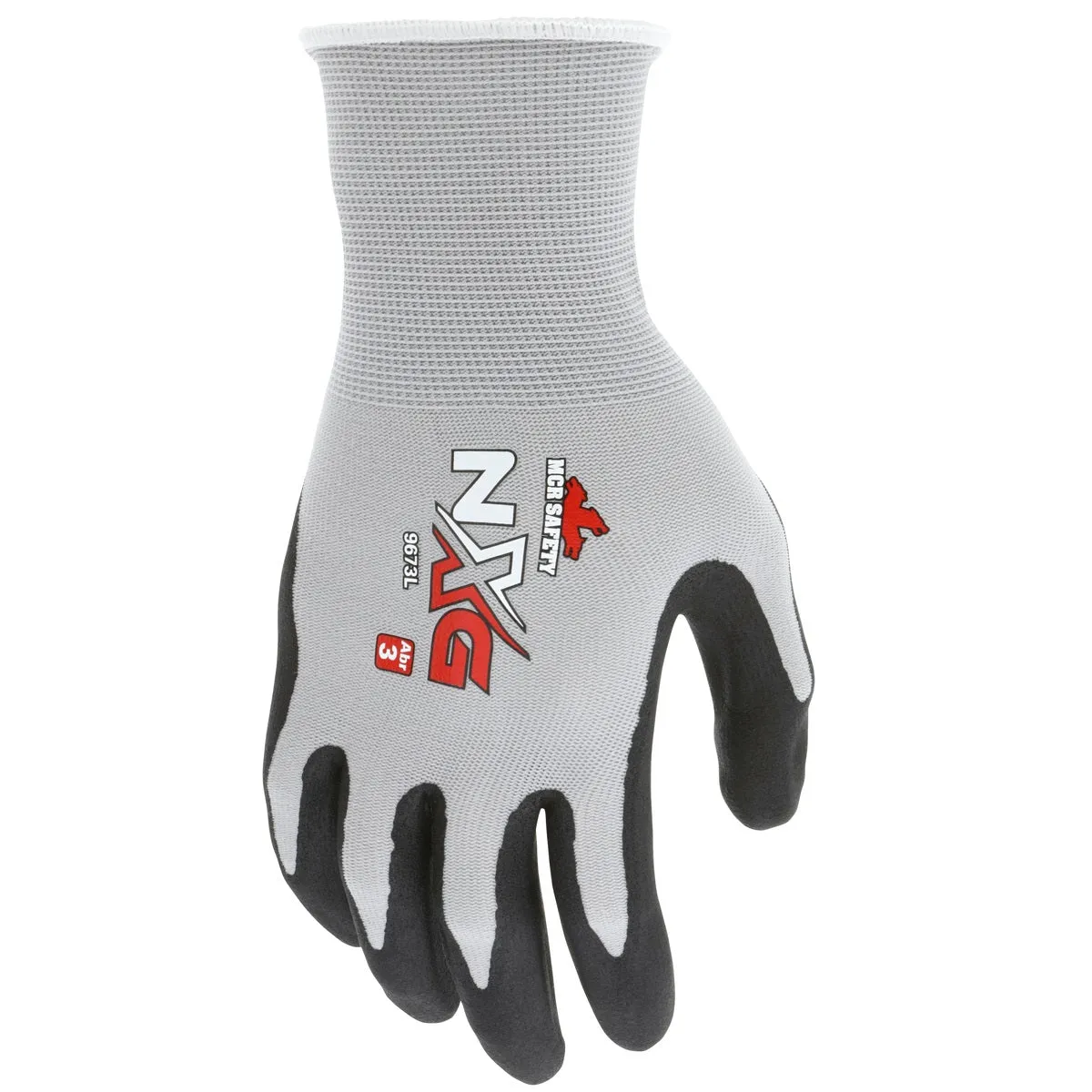 MCR Safety NXG Work Gloves, 13 Gauge Gray Nylon, Black Nitrile Foam Coated Palm