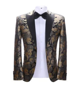 Men's Casual Chinese Dragon Patterned Peak Lapel Blazer