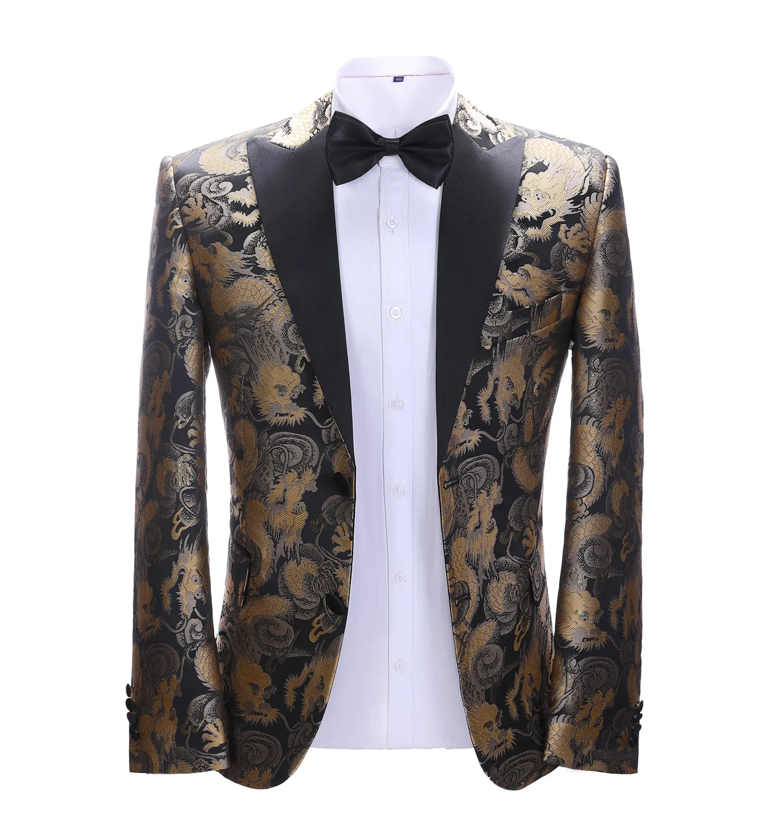 Men's Casual Chinese Dragon Patterned Peak Lapel Blazer