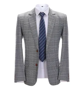 Men's Formal Grey Plaid Notch Lapel Blazer Business Jacket