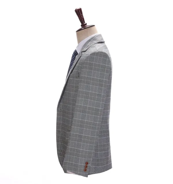 Men's Formal Grey Plaid Notch Lapel Blazer Business Jacket