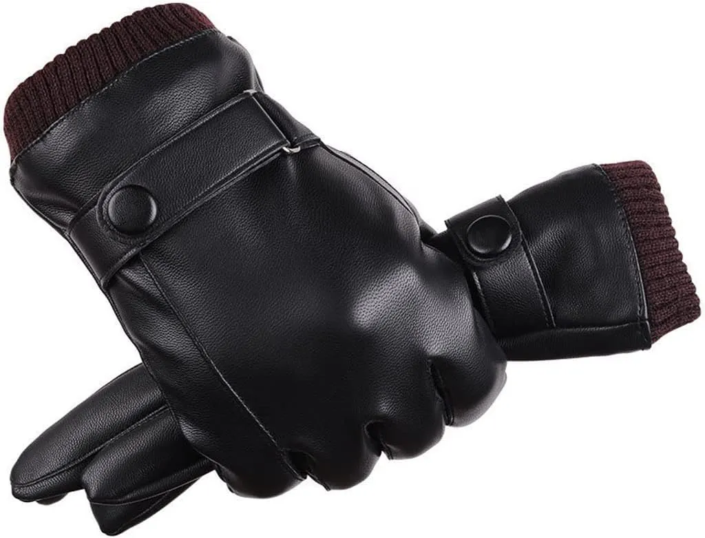 Men's Leather Gloves Winter Plus Velvet Thickened Driving and Cycling Non-Slip Windproof Touch Screen Warm Gloves (Color : E, Size : 1)