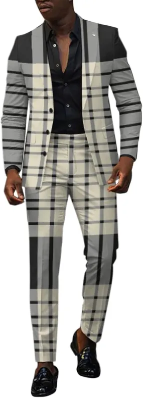 Mens Stylish Suit Sets Slim Fit 3 Button Blazer Jacket and Pants Wedding Prom Tuxedo Set Casual Business Suit Sets