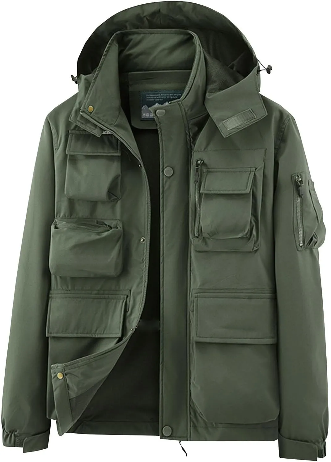 Men's Winter Jacket Lightweight Breathable Coats Warm Cargo Jackets Multi Pockets Stand Collar Jacket with Hooded