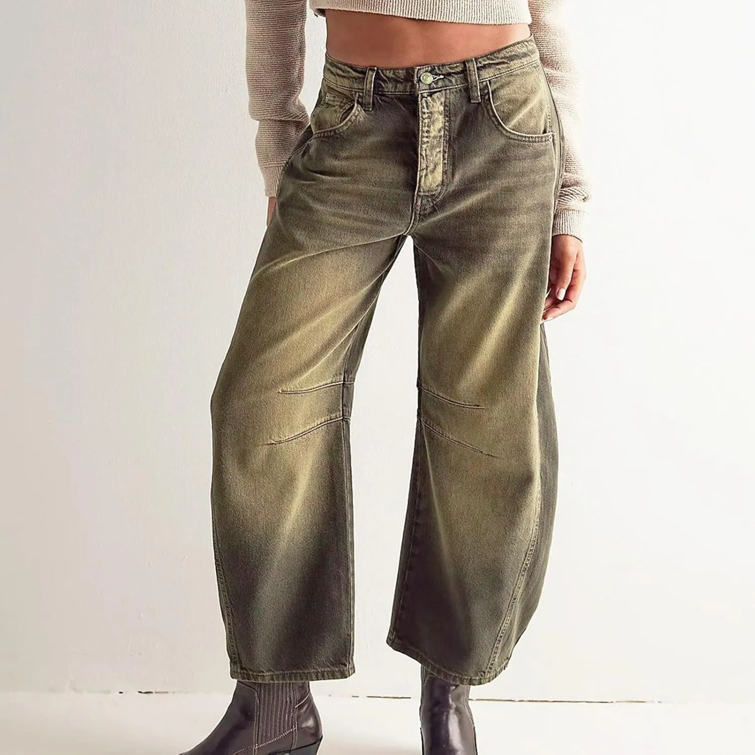 Mid Rise Barrel Jeans for Women Wide Leg Mid Waist Denim Pants Y2k Baggy Boyfriend Relax Fit Trouser Ankle Pants