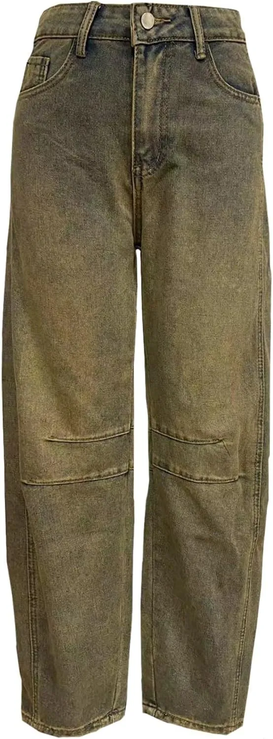 Mid Rise Barrel Jeans for Women Wide Leg Mid Waist Denim Pants Y2k Baggy Boyfriend Relax Fit Trouser Ankle Pants