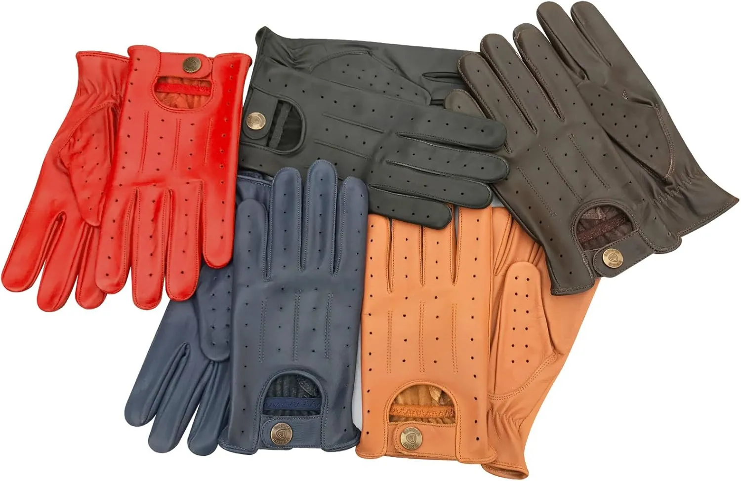 Nappa Leather Men driving/dress gloves/unlined/summer protection/lightweight/metal fastener-perforated vintage hombre conducir 7012 (Blue, XL)