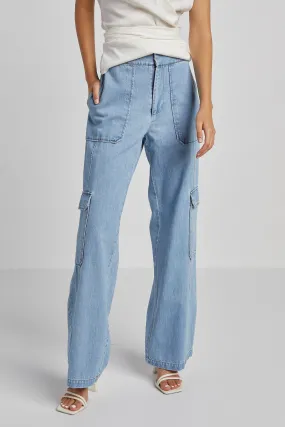 Nolan High Waisted Slightly Wide Leg Denim Cargo Pants