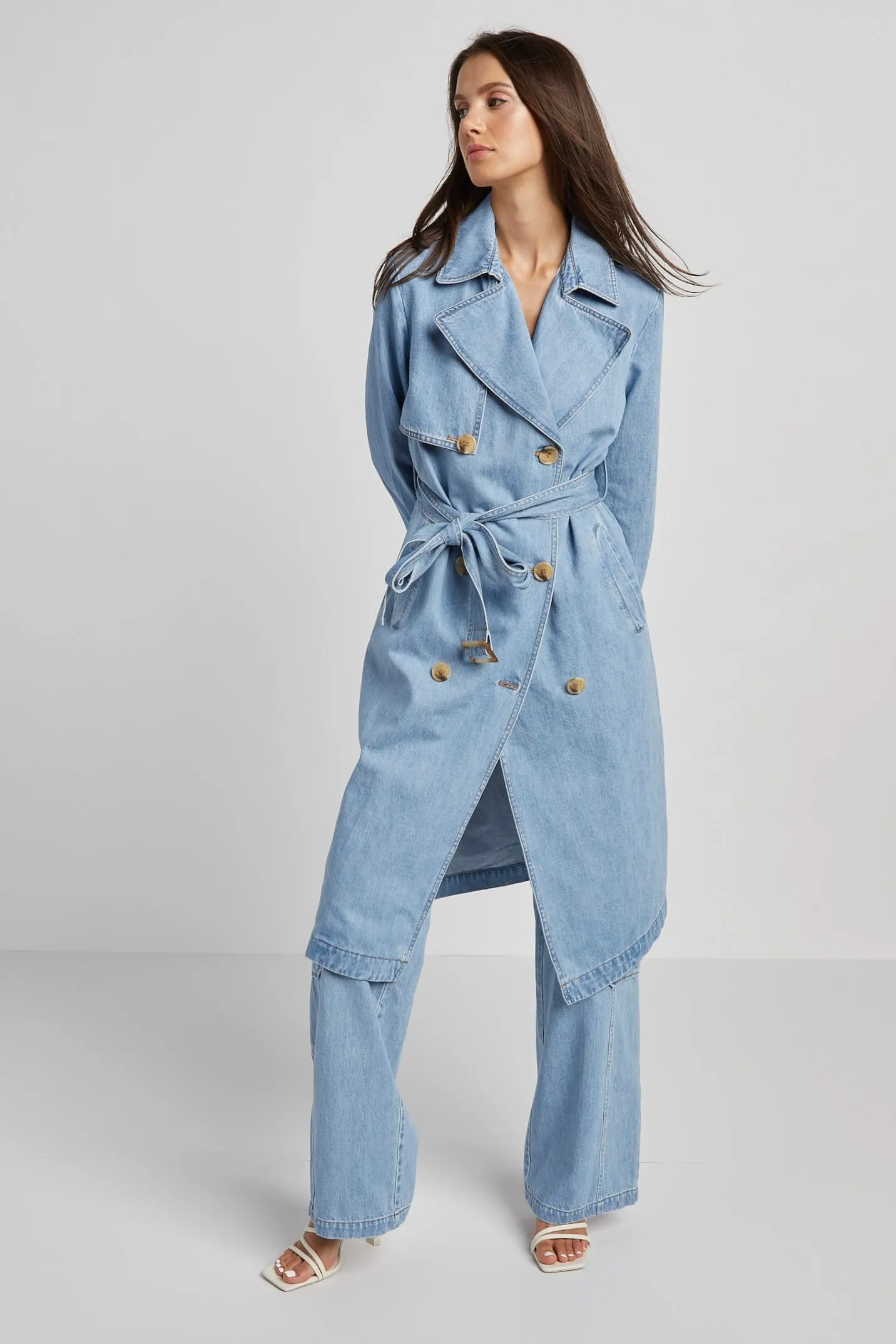Nolan High Waisted Slightly Wide Leg Denim Cargo Pants