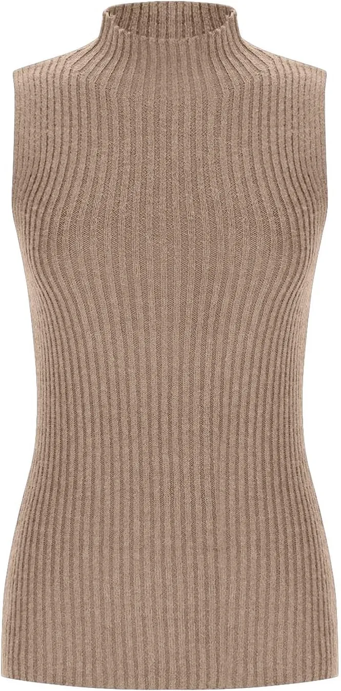 Ribbed Knit Tank Top for Women Turtleneck Sleeveless Sweater Blouse Solid Color Tunic Summer Trendy Shirt