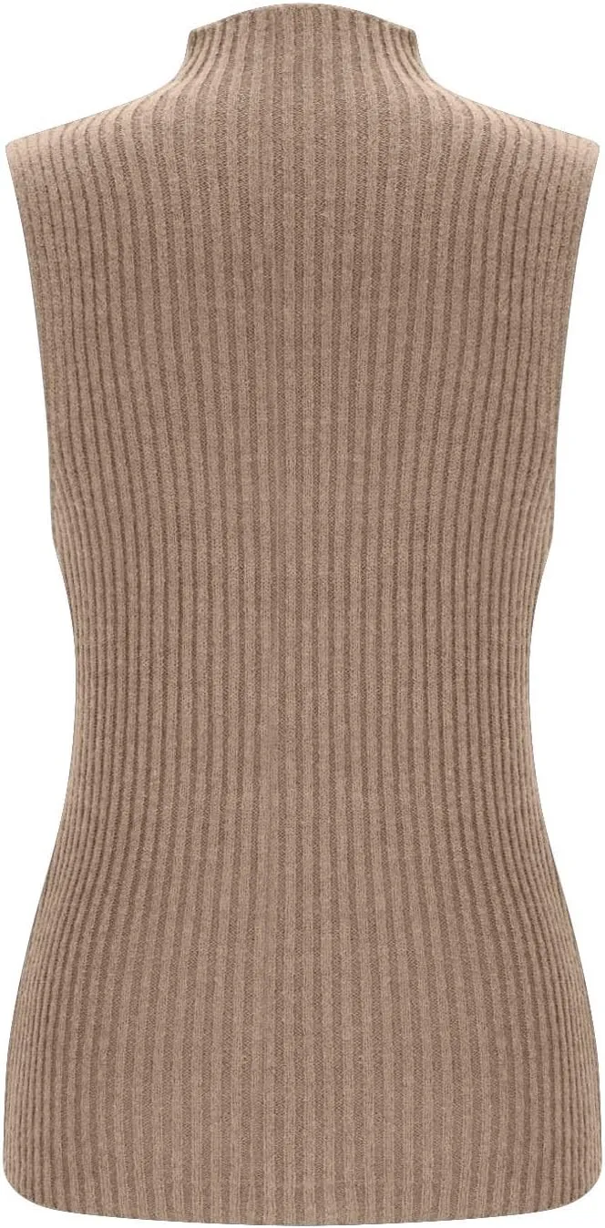 Ribbed Knit Tank Top for Women Turtleneck Sleeveless Sweater Blouse Solid Color Tunic Summer Trendy Shirt