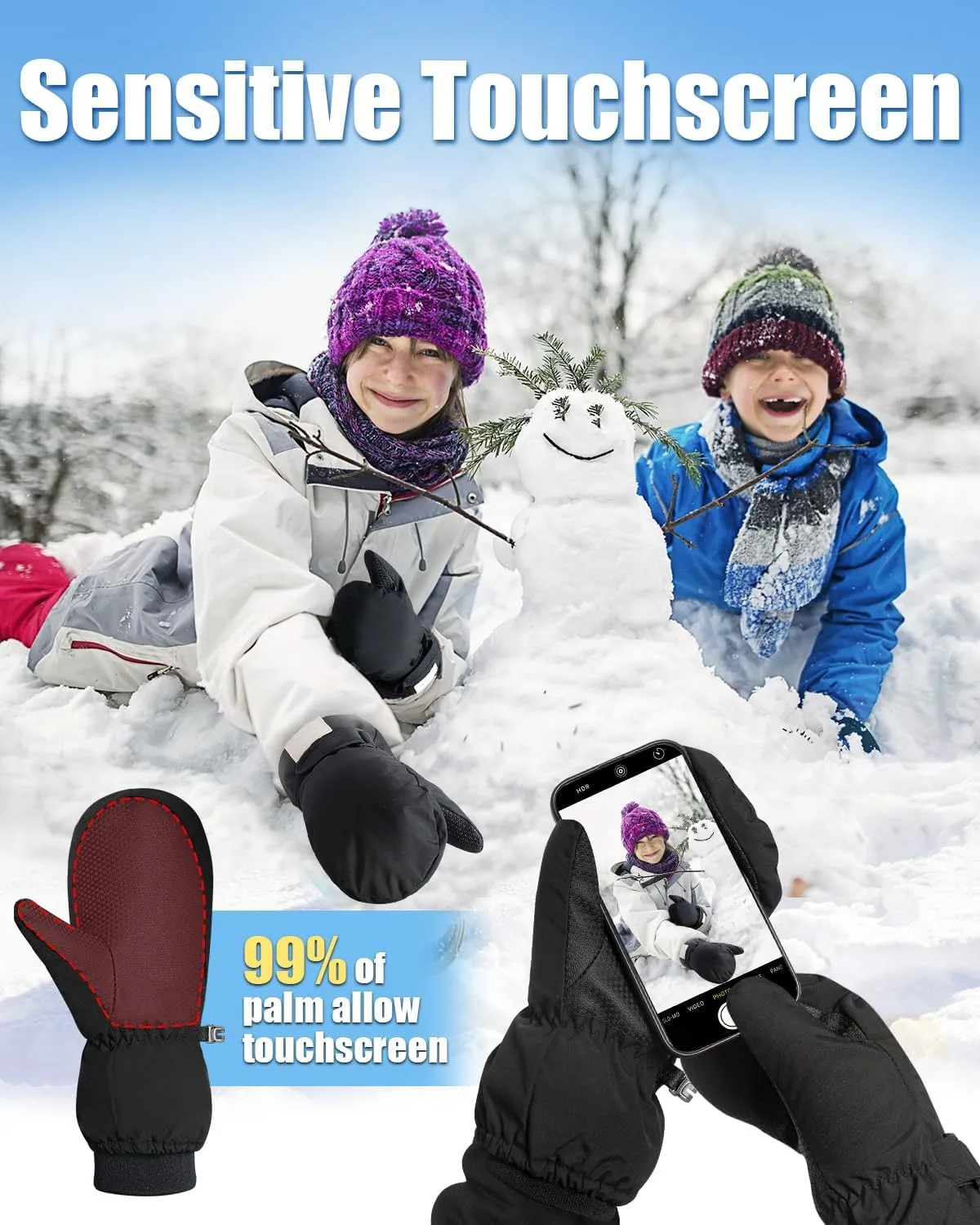 RIGWARL Kids Ski Mittens for Boys Girls Aged 5-13, Windproof Kids Snow Mittens for Snowboarding Ice Skating Alaska Cruise